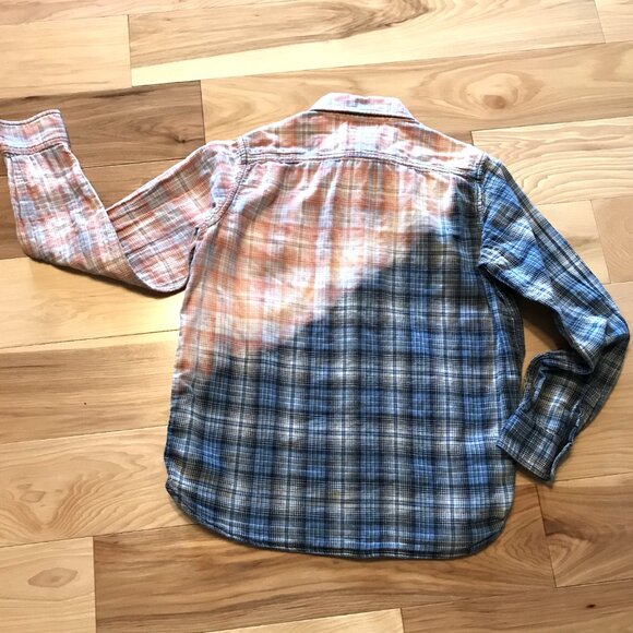 Upcycled Bleached Plaid Shirt, Women’s Size 12: Distressed Button Down, Western - Picture 2 of 10